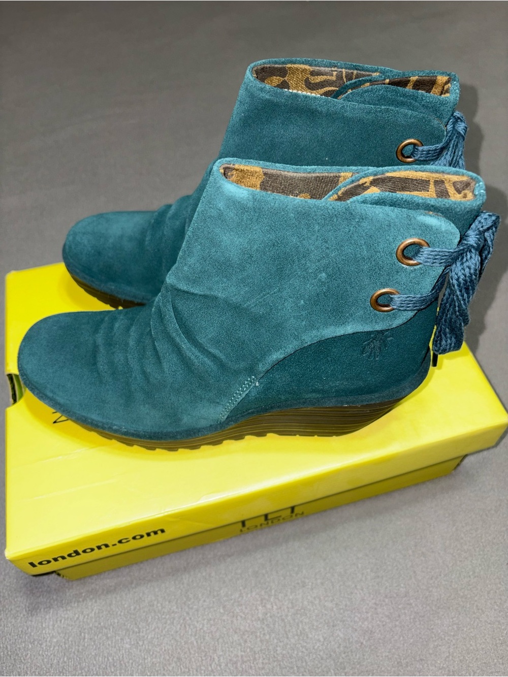 Fly London Teal Suede Ankle Boots